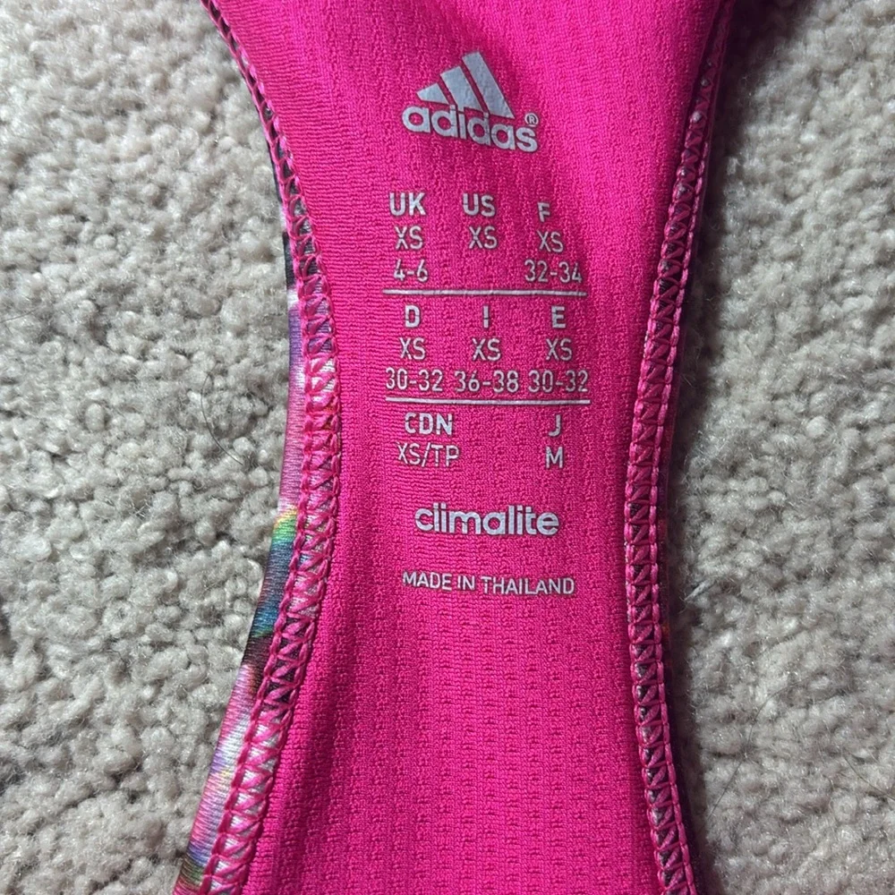 Adidas Pink purple Sports Bra Racerback women’s small abstract floral multicolor